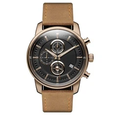 Arany kronográf kvarc óra fekete tárcsával és zöld bőrpánttal