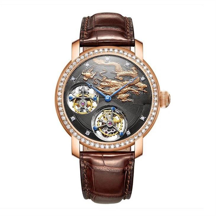 18k arany dupla Tourbillon csontváz mozgásóra.
